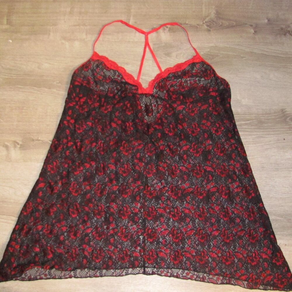 Secret Treasures Black Red Floral Lace Lingerie Chemise Nightgown Plus Size 3X